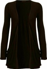  WOMENS GIRLS LONG SLEEVE LADIES BOYFRIEND CARDIGAN TOP OPEN POCKET UK 8-26
