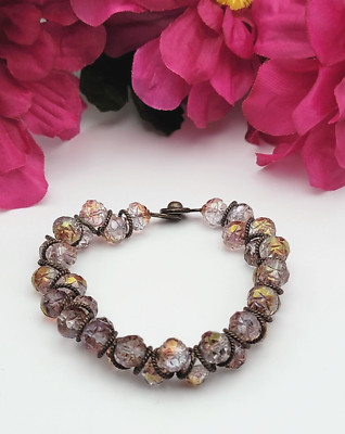 Vintage Pat. Pend. Multicolor Crystal Beaded Bracelet 6.75'' Broze Snap Clasp