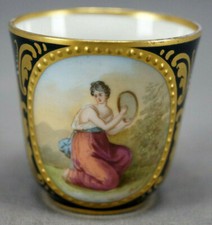 Royal Vienna Style Hand Painted Lady Cobalt Beaded Gold Demitasse Cup