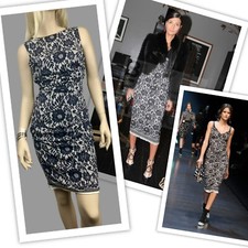 RUNWAY Dolce&Gabbana IT44 Dress White Silk Print Imitation Black Lace in ruched