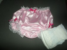 ADULT BABY SISSY PINK SATIN PANTS  & 2 PULL