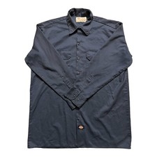 Dickies Work Shirt Mens L Blue Uniform Mechanic Laborer Long Sleeve Button Up