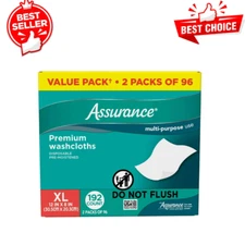New Assurance Premium Disposable Washcloths Pre-Moistened Body Wipes, XL, 192 Ct