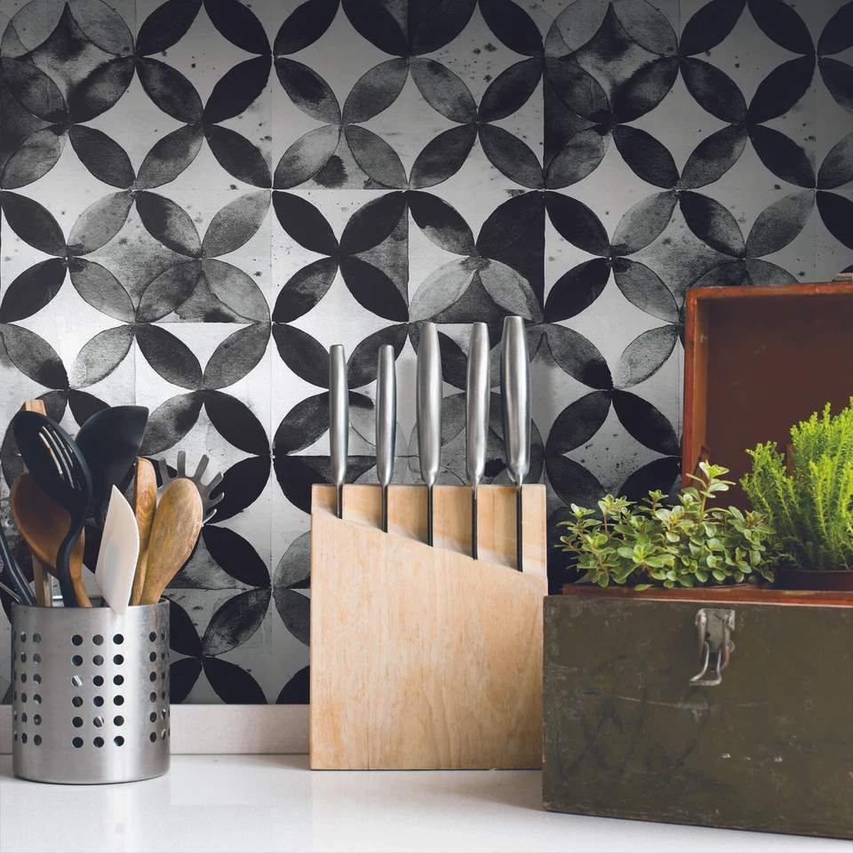 Papel pintado moderno Paul Brent negro azul verde azulejo marroquí pelar y pegar hágalo usted mismo Foto 4 de 4