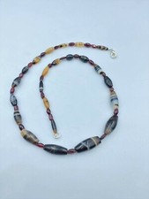 Vintage Old Sulumani Banded Agate, Garnet Amulet Beads Necklace Mamluk Dynasty