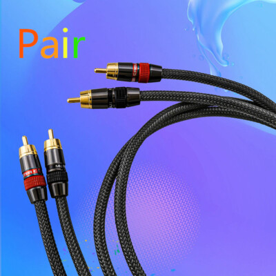 Pair HiFi RCA Cables Audio Shielded OFC Copper Signal Wire W/ Gold Plated Plugs