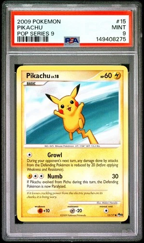 2009 POKEMON POP SERIES 9 15 PIKACHU PSA 9