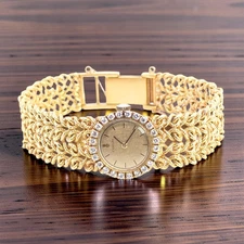 VINTAGE CORUM SOLID 18K YELLOW GOLD LADIES DIAMOND WATCH RUNNING 6.25" #7980