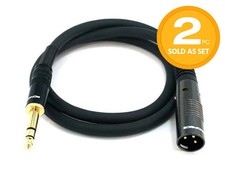 Monoprice XLR Male to 1/4inch TRS Male Cable - 3ft 2 Pack Gold Plated, 16AWG