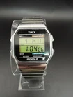 Vtg Timex Indiglo Men 36mm Watch LCD Digital Silver Tone Stretch Band - RUNS