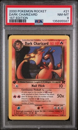 2000 POKEMON ROCKET 1ST EDITION #21 DARK CHARIZARD PSA 8