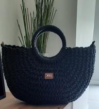 Strandtasche Korbtasche Strohtasche Einkaufskorb Markt Ibiza Boho schwarz 