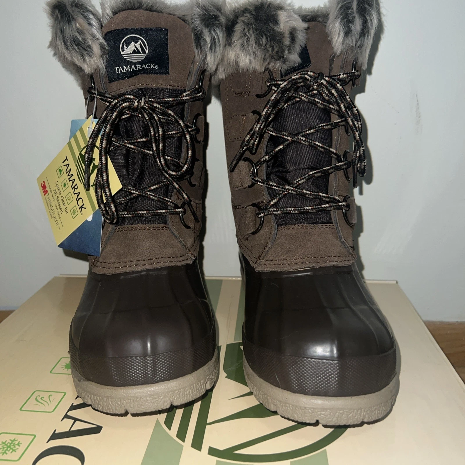 Tamarack Womens Snow Boots 6 Brown Suede Lace Up Faux Fur Lined Water Resistant