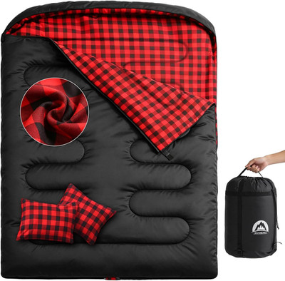 Double Sleeping Bag for Adults with 2 Pillows, Big&Tall XL Queen Size Sleeping B