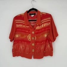 Vintage Christina Hope Button Up Top Womens L Petite Boxy Boho Artsy Colorful