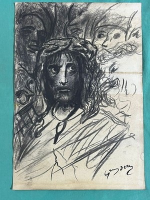 GUSTAVE DORÉ drawing and painting on old paper signed stamped vintage