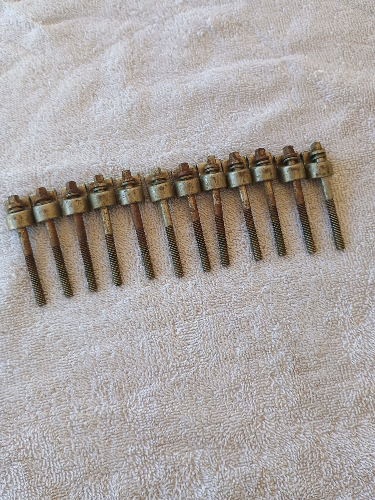 (12) VINTAGE SLINGERLAND RADIO KING 2 7/16" TENSION RODS & COLLAR HOOKS-GOOD!