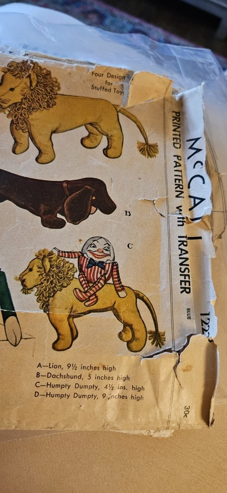 1945 Vtg McCall 1223 Lion Dachshund Humpty Dumpty Pattern Orginial - Image 3 of 4