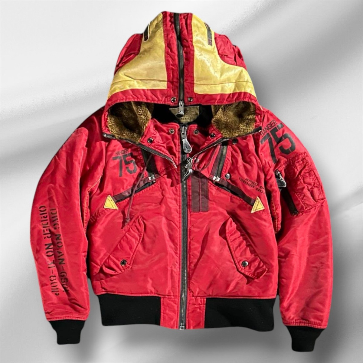 Avirex N2B Gimmick Flight Jacket Red, Removable Hood, 2-Way Style 