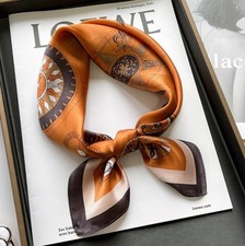 100 Mulberry Silk 20'' Small Square Scarf Women Vintage Neckerchief Wrap Brown