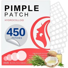 450 Acne Pimple Patches for Face, ,Hydrocolloid Zit Dots, 4 Sizes Invisible