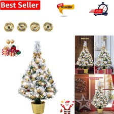 Mini Artificial Christmas Tree Snow Flocked with Lights, 50cm Small Christmas...