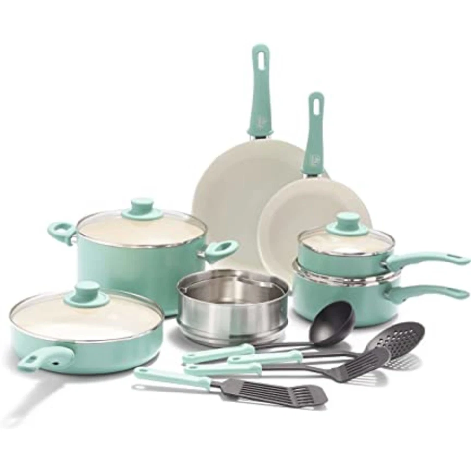 GreenLife Cookware Set 15-Piece Soft Grip Ceramic Non-Stick PFAS Free (Open Box)