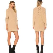 Lovers + Friends Suki knit Sweater Dress Tie Back taupe S cozy stretchy