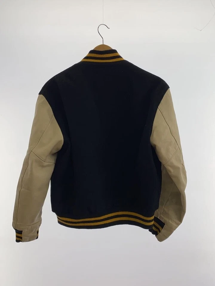 GOLDEN BEAR 80s USA Made Wool Stadium Jacket with Leather Sleeves, Size M, Black - Image 2 of 4