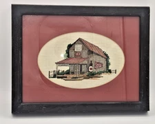 Vintage Country General Store Cross Stitch Picture in Frame 13"x10" Cottage Core