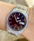 Vintage Seiko 5 Automatic Watch 37mm All Stainless Steel Black Dial 7009