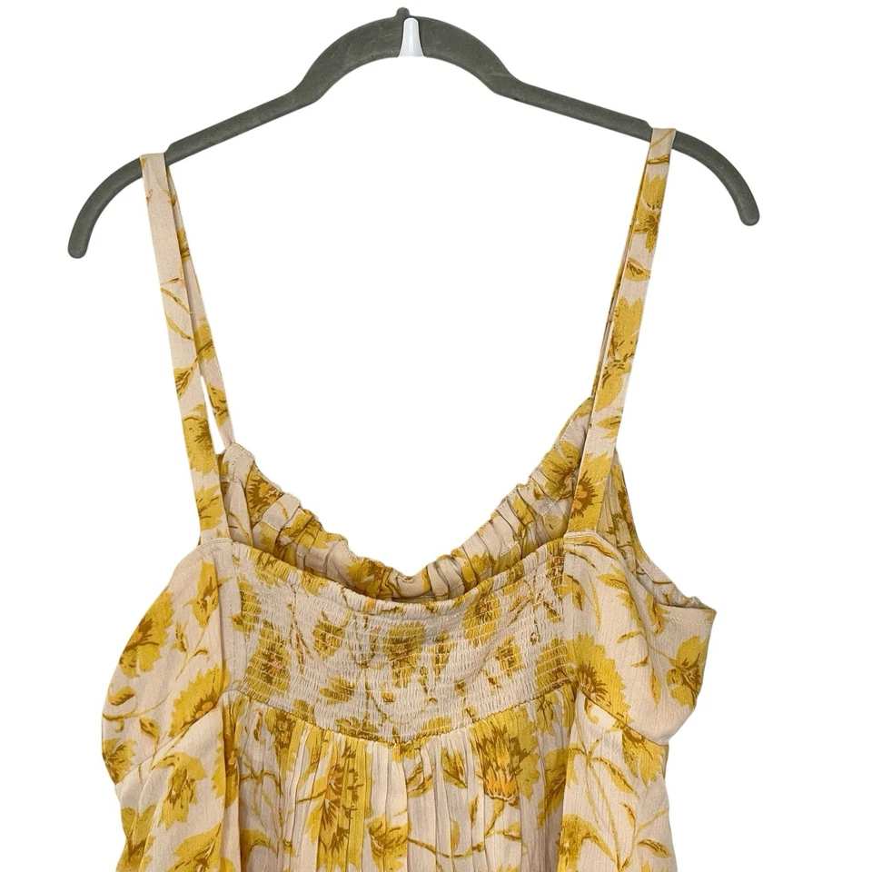 Volcom Stone Of Biscay Cami Smocked Gauzy Floral Yellow Tank Viscose XXL 14 - Image 4 of 4