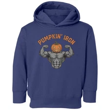 Funny Pumpkin’ Iron Graphic - Halloween Gym Design Toddler Hooded Sweatshirt