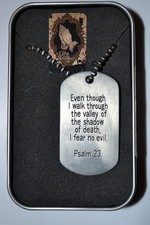 Savior Steel Scripture Dog Tag Necklaces in Tin (Ps 23)