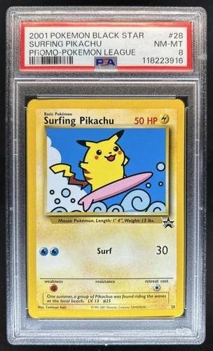 1999 Pokemon Wizards Black Star Promos Surfing Pikachu #28 PSA 8