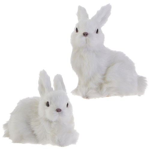 NEW!~RAZ Imports~6" Winter White Bunny Rabbit Ornament~Set of 2~Christmas/Easter - Picture 2 of 2