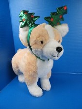 FAO Schwarz Corgi w/ Sparkly Christmas Tree Headband Stuffed Plush 12"