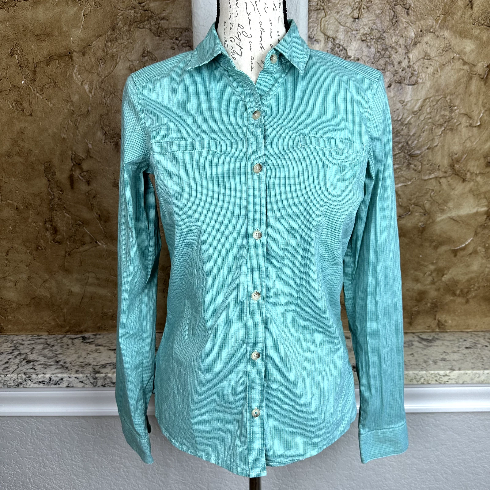 Outdoor Research Rumi Button Front Shirt Women's Small Plaid Blue Long Sleeve