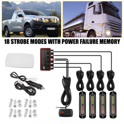 4X LED White Amber Emergency SUV Pickup Strobe Flash Light Warning Grill Front