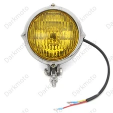 Chrome Housing 4" Headlight Amber Lamp For Harley Chopper Bobber Custom Bikes