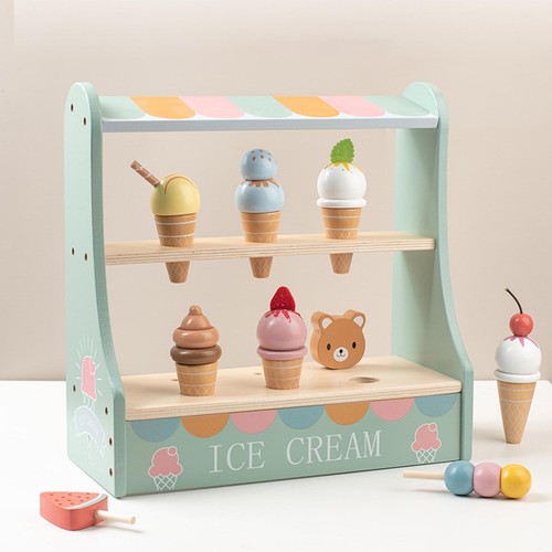 Jouet En Bois Crème Glacée Pour Enfants - 6 Bâtonnets Et Support, Jeu D'imitation Cuisine 3 Ans Et +