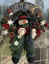 Handmade Let It Snow Snowman Wood Christmas Wreath