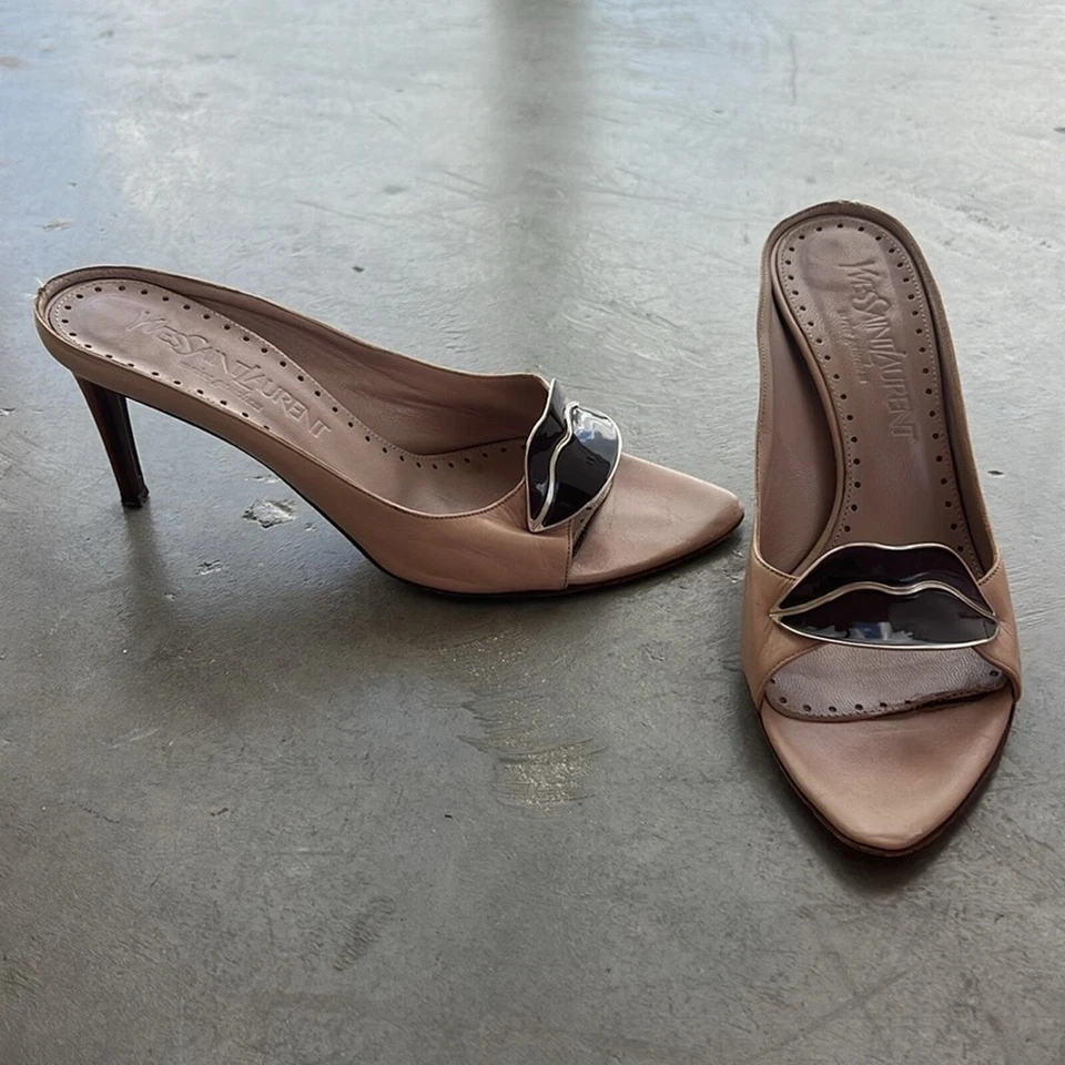 Raro Tom Ford para Saint Laurent Beige y Marrón Dalí Labios Mules Tacones Talla 37 Foto 3 de 4