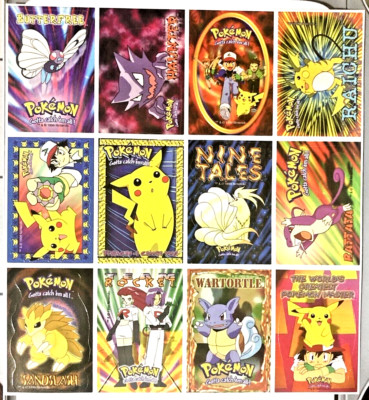 1999 POKEMON UNCUT 12 STICKER/CARD SHEET VENDING MACHINE A & A GLOBAL NINTENDO