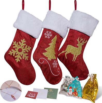 Christmas Stockings, Christmas Theme Set, 3 X Socks (Red, 10 inches), 3 X Christ