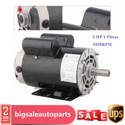 5 HP 7/8'' Shaft Air Compressor Duty Electric Motor 3450 RPM Single Phase
