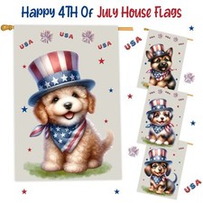 4th of July Patriotic Dogs House Flag 28x40 Double Sided Outdoor Porch Decor NWT