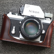 New Handcraft For Nikon F Camera Case Dark Coffee Genuine Leather Cover Funper