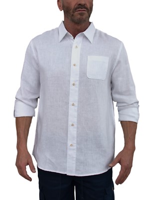 Short Fin mens 100% Linen Long sleeve button down Shirt with roll up sleeves 