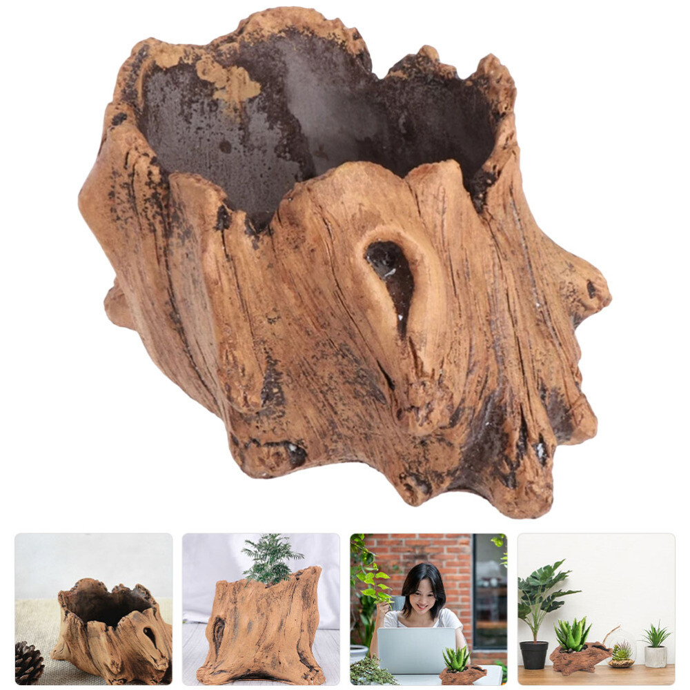 Log Concrete Plant Holder Stump Log Concrete Planter